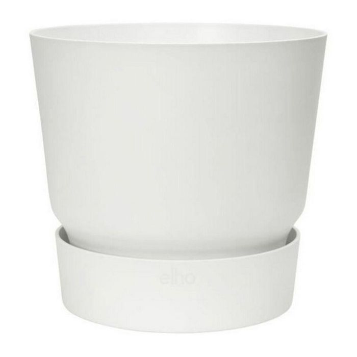 Elho Greenville 30 Maceta redonda blanca Exterior Ø 29.5 x H 27.8 cm. Plástico 100% reciclado, resistente a heladas, con depósito de agua.