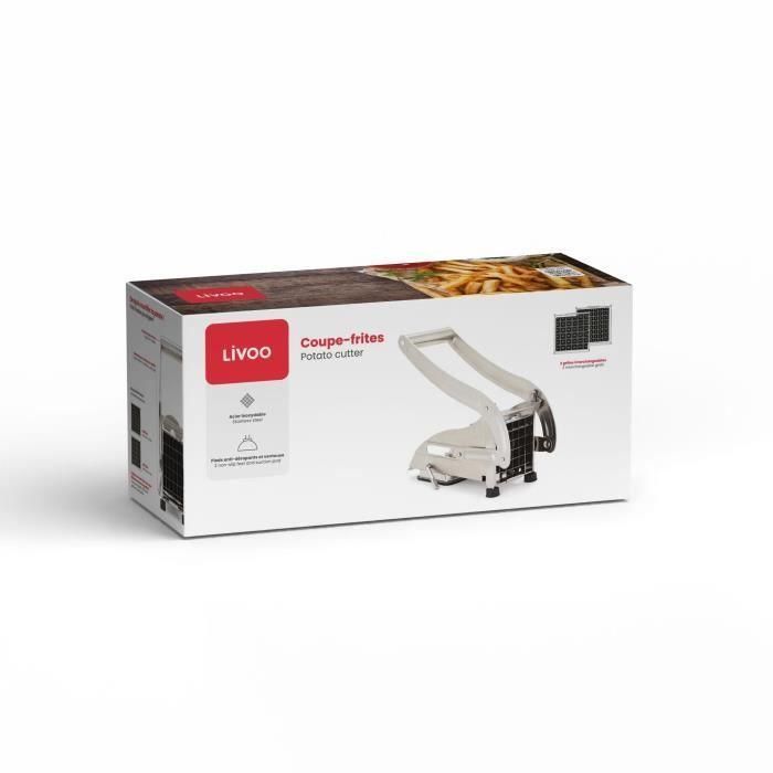 Livoo MEN410 Cortador de Patatas Fritas de Acero Inoxidable con 2 Rejillas, Patas Antideslizantes y Ventosa, Rejillas Lavavajillas 4