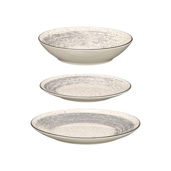 Vessia Vajilla 12 Piezas Patinada Gris y Blanco de Cerámica (Porcelana) (Set de 2)