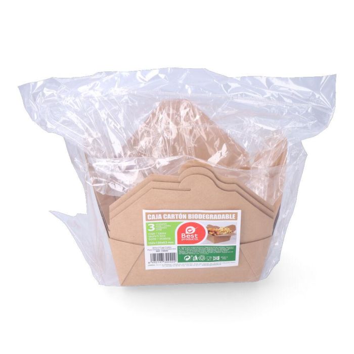 Caja de cartón biodegradable para comida 19,7x14x6,4cm (3 unid.) 1 Caja de cartón biodegradable para comida 19,7x14x6,4cm (3 unid.) 1