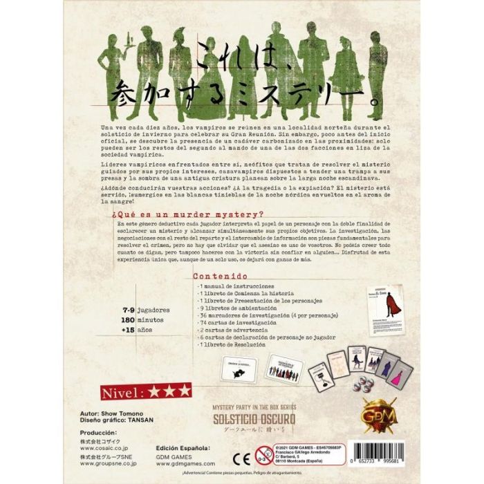 GDM Juego de Mesa Murder Mystery - Solsticio, 7-9 Jugadores, Tema Vampiros 1 GDM Juego de Mesa Murder Mystery - Solsticio, 7-9 Jugadores, Tema Vampiros 1