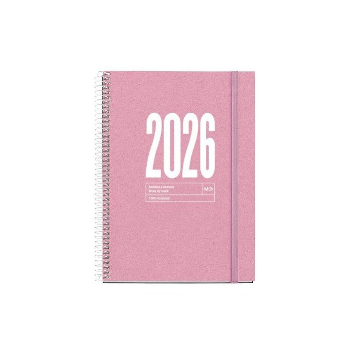 Agenda Anual (2026) Miquelrius Recycled Espiral Tapa Dura Con Goma Plus 155X213 S/V Rosa