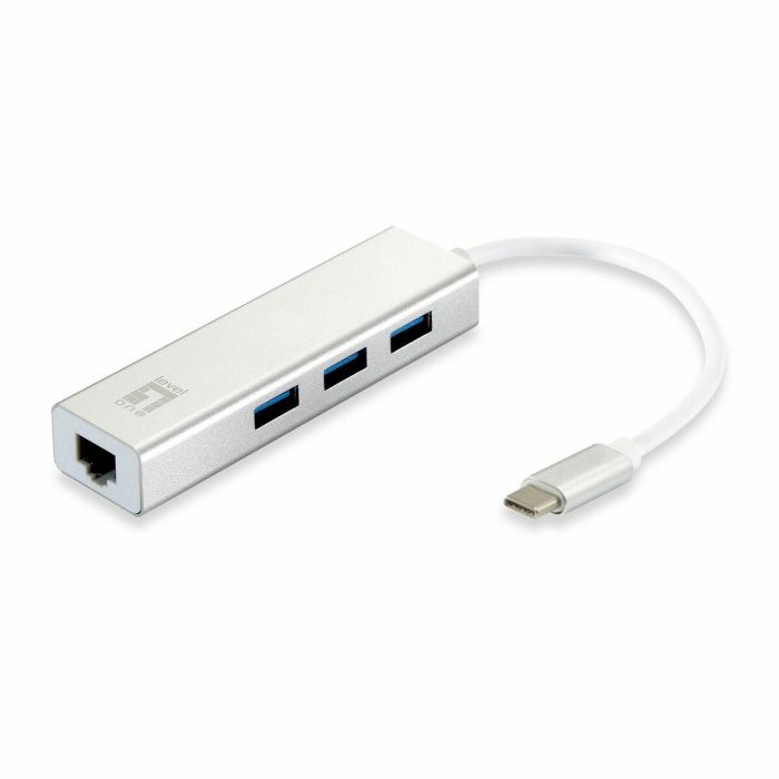 Level One Adaptador USB-C a RJ45 10/100/1000 con 3 Puertos USB 3.0 - Cable 0.15m