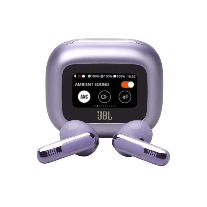 JBL JBLLIVEFLEX3PUR Auriculares True Wireless Live Flex 3 con Cancelación Ruido Adaptativa, Sonido Espacial, Estuche Carga Inteligente, 50h Batería, Púrpura