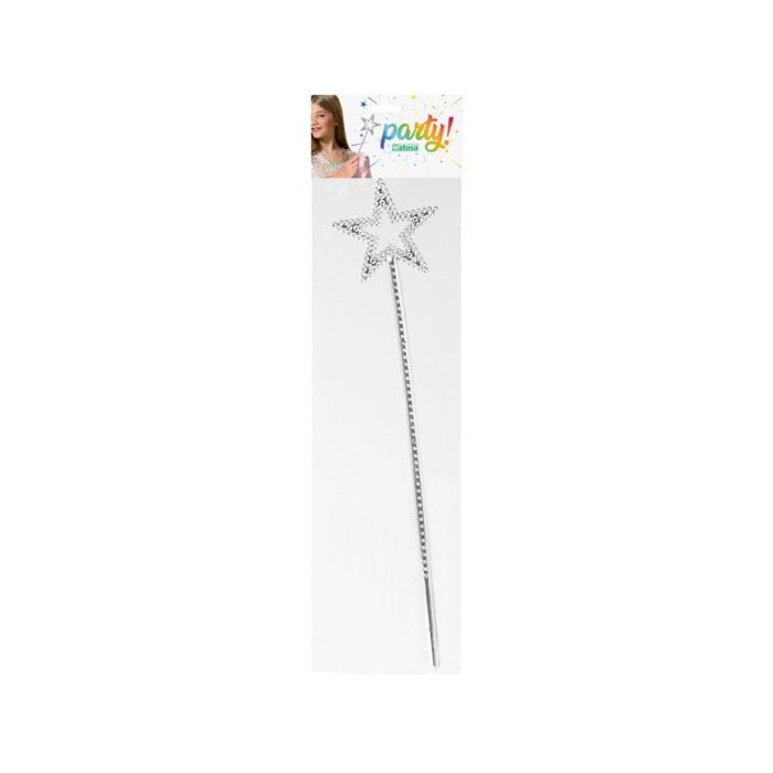 Varita Plateada De Princesa 34 cm Con Estrella - Accesorio para Disfraces de Cuento, Niños 1 Varita Plateada De Princesa 34 cm Con Estrella - Accesorio para Disfraces de Cuento, Niños 1