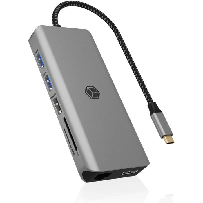 ICY BOX IB-DK4061-CPD USB-C 12-en-1 Docking Station con Power Delivery 100W para Windows, Mac, ChromeOS - Gris