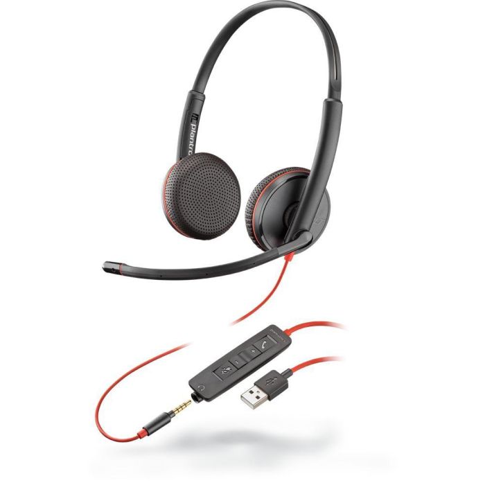 HP Auriculares Blackwire C3225 Diadema Estéreo con Micrófono, Control de Volumen, Jack 3.5 mm con Adaptador USB-C a USB-A Negro