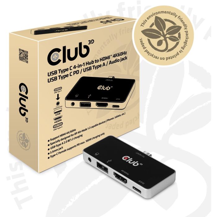 Club3D USB-C 4en1 Hub: HDMI, USB, USB-C, Audio 4K 60Hz, Carga PD 100W 4 Club3D USB-C 4en1 Hub: HDMI, USB, USB-C, Audio 4K 60Hz, Carga PD 100W 4