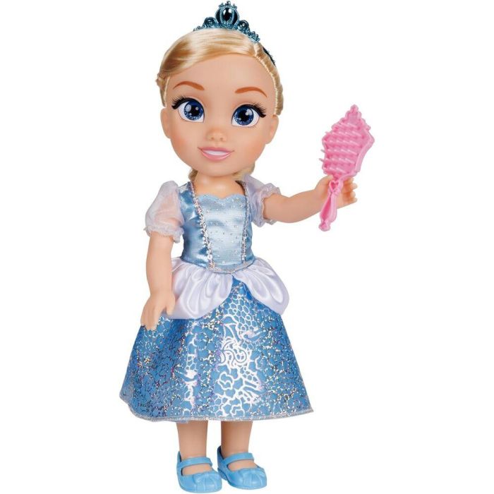 Disney Muñeca Princesa Cenicienta 38cm con Conjunto, Tiara, Zapatos y Cepillo. Fabricada en PVC. 5