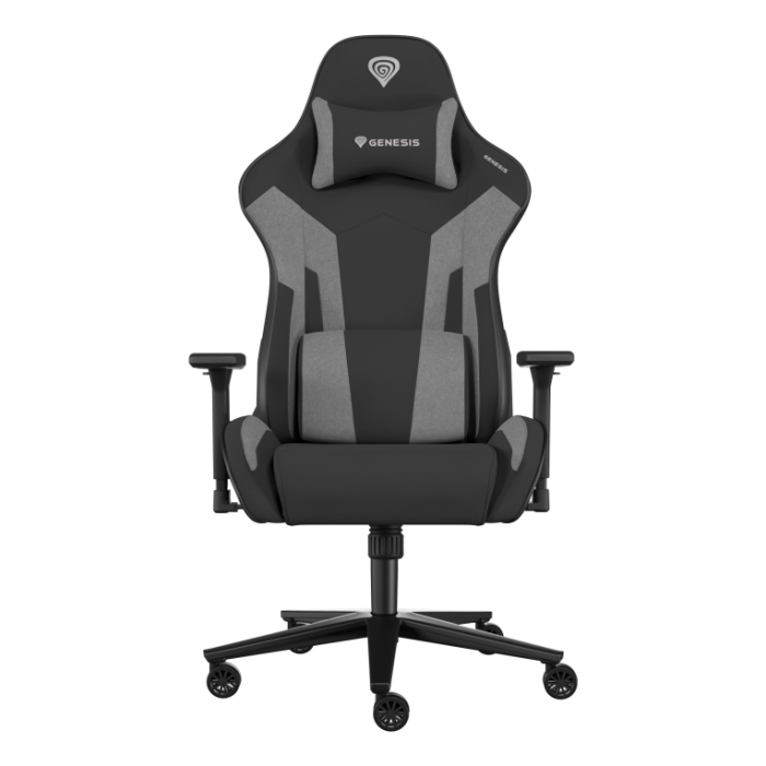 GENESIS Nitro 720 Silla Gaming Tela Transpirable Negra/Gris, Respaldo Ajustable, Reposabrazos 3D, Almohada Lumbar, 150 kg