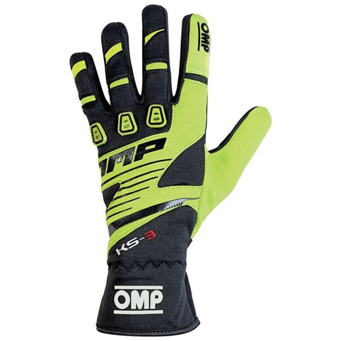 Omp OMPKB0-2743-B01-059-M Guantes de Karting Ks-3 Amarillo-Negro Talla M. Modelo Mejorado con Agarre Gamuza y Silicona Antideslizante.
