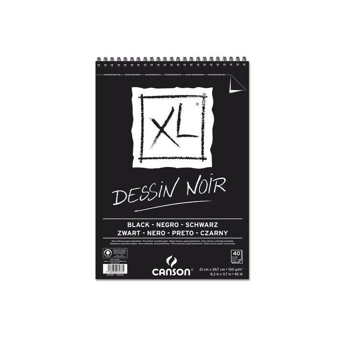 Bloc De Dibujo Canson Xl Black Drawing Con Espiral Doble Grano Fino Y Grueso A4 150G 40H 5 unidades