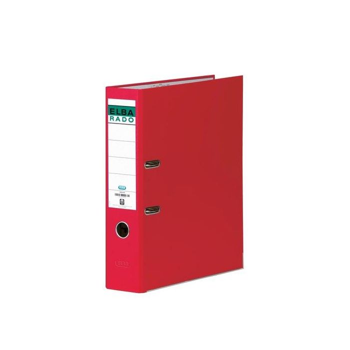 Elba Archivador de Palanca Chic, cartón forrado PVC con Rado, A4, lomo 80 mm, rojo, 2 anillas 75 mm, compresor metálico
