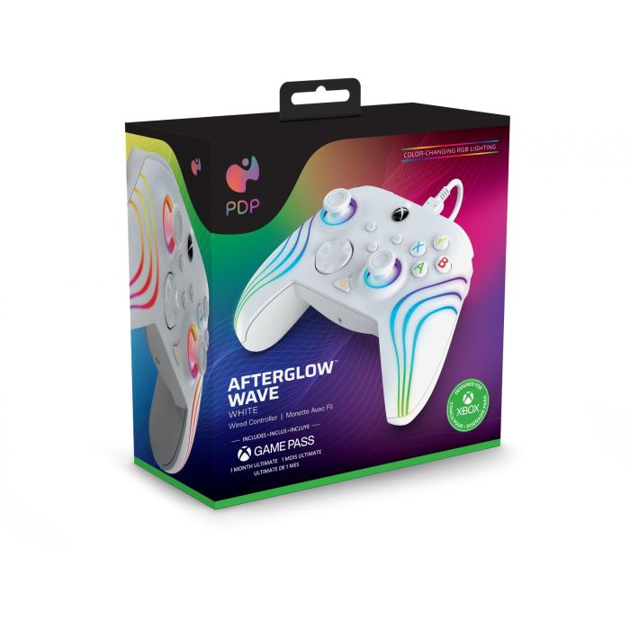 PDP Afterglow Wave Mando con cable para Xbox Series X|S, Xbox One y Windows 10/11, Gamepad Blanco con retroiluminación LED 14