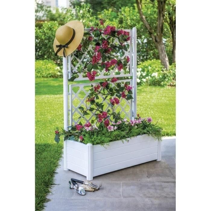 Stefanplast Macetero Rectangular con Enrejado para Flores, Diseño Efecto Madera, Medidas 100x43xH142 cm, Gran Capacidad 80 Litros, Color Blanco 2 Stefanplast Macetero Rectangular con Enrejado para Flores, Diseño Efecto Madera, Medidas 100x43xH142 cm, Gran Capacidad 80 Litros, Color Blanco 2