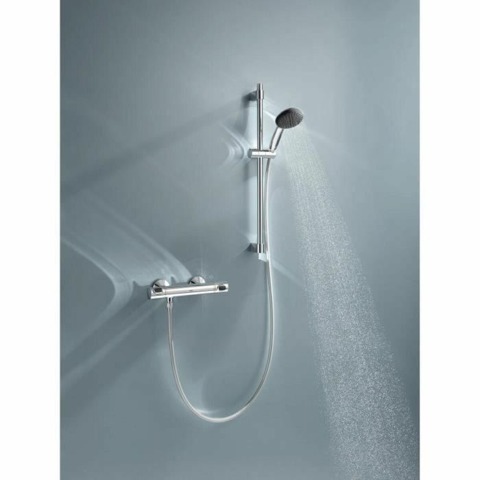 Grohe 34800001 Conjunto de Ducha con Mezclador Termostático, Rociador 1 Chorro, Barra 60cm, Flexo, Ahorro de Agua - Cromo 1