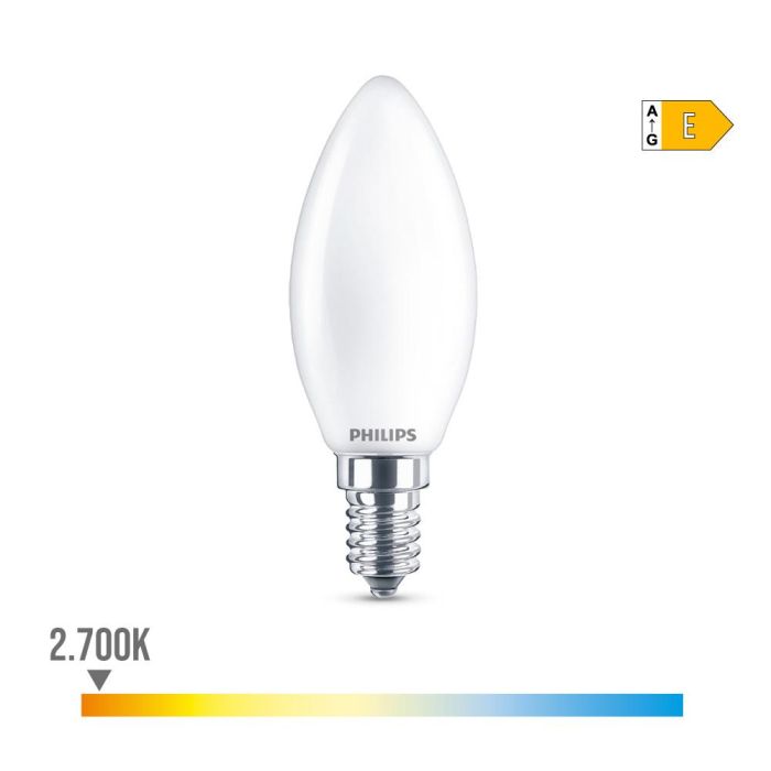 Philips Bombilla Vela LED E14 6,5W 806lm 2700K Luz Calida Ø3,5 x 9,7cm