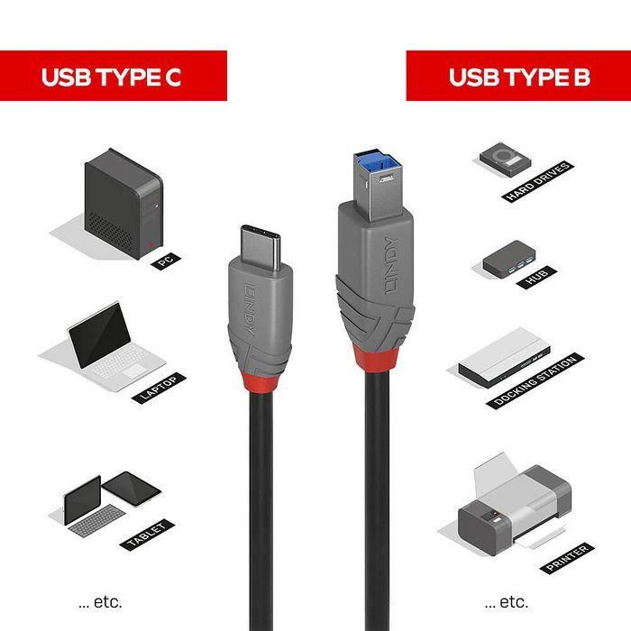 Lindy 2m USB 3.2 Type C to B Cable, Anthra Line 4 Lindy 2m USB 3.2 Type C to B Cable, Anthra Line 4