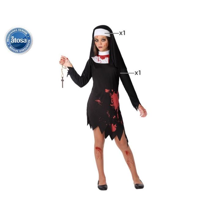 Disfraz Monja Sangrienta Poseída Infantil Niña 10-12 Años Halloween - Vestido Negro y Blanco, Velo y Manchas de Sangre Disfraz Monja Sangrienta Poseída Infantil Niña 10-12 Años Halloween - Vestido Negro y Blanco, Velo y Manchas de Sangre