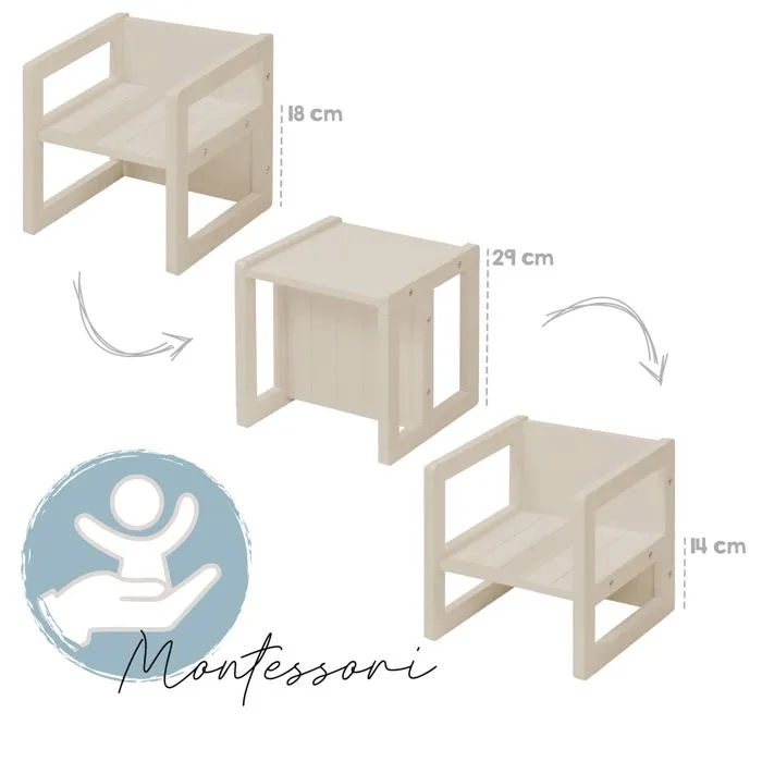 ROBA AABKJ29812 Taburete Infantil Regulable con 3 Alturas, Estilo Rústico, Color Beige Cachemira