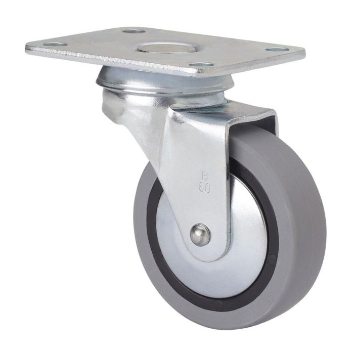 Rueda giratoria de goma con placa y eje liso, color gris, carga máx. 17 kg, ø 4 cm Rueda giratoria de goma con placa y eje liso, color gris, carga máx. 17 kg, ø 4 cm