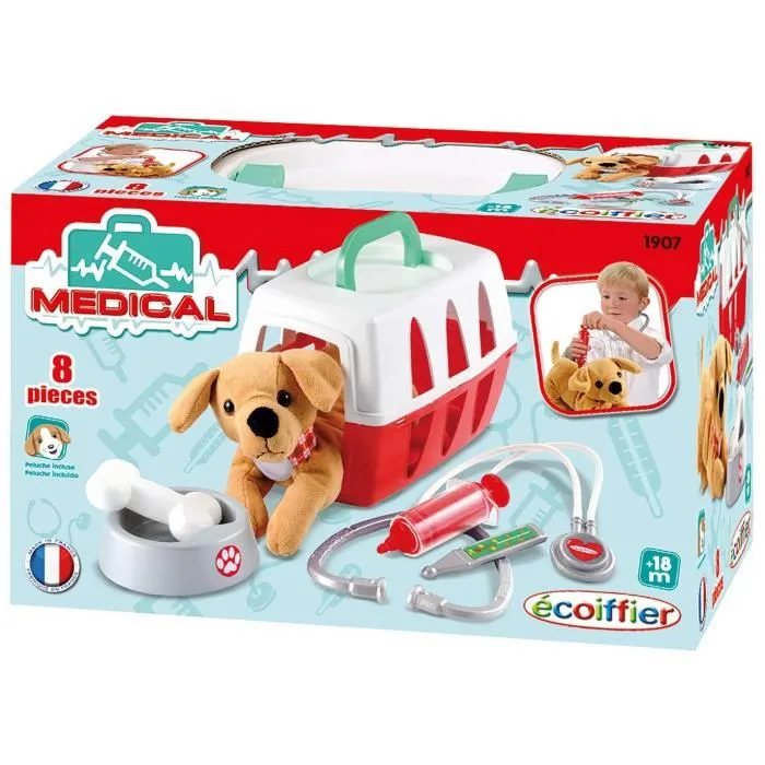 Ecoiffier Maleta Veterinaria 24 cm con Perrito de Peluche y Accesorios para Juego de Roles 3