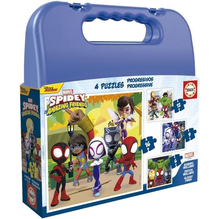 Puzzles progresivos 6-9-12-16 piezas spidey y sus increíbles amigos en maletin