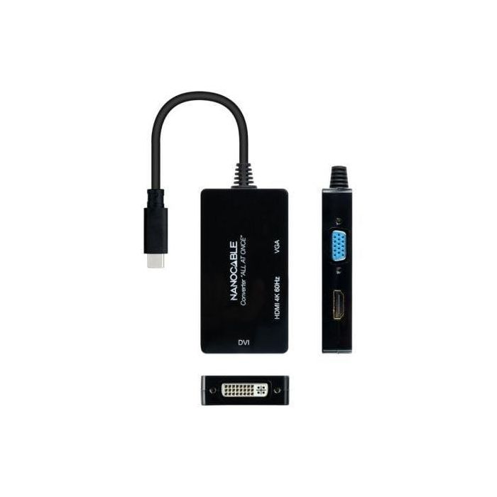 Adaptador USB-C a VGA/HDMI/DVI NANOCABLE 10.16.4301-ALL 20 cm Negro 2 Adaptador USB-C a VGA/HDMI/DVI NANOCABLE 10.16.4301-ALL 20 cm Negro 2