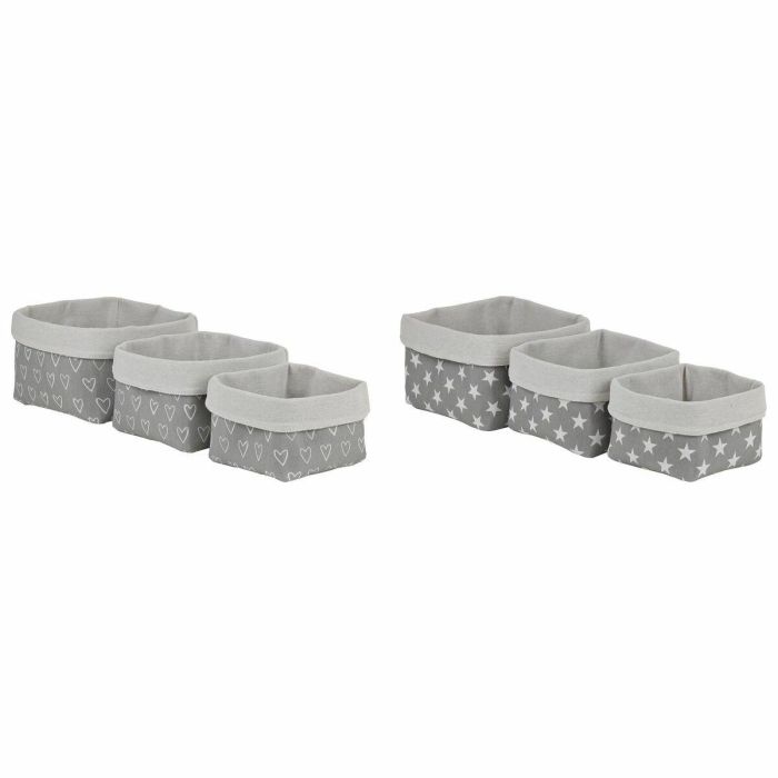 Cesta Basicos DKD Home Decor Gris Blanco 23 x 16 x 23 cm Set de 3 (2 Unidades)