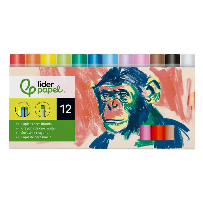 Liderpapel Lápices de Cera Blanda Redonda Caja de 12 Unidades Colores Surtidos 1