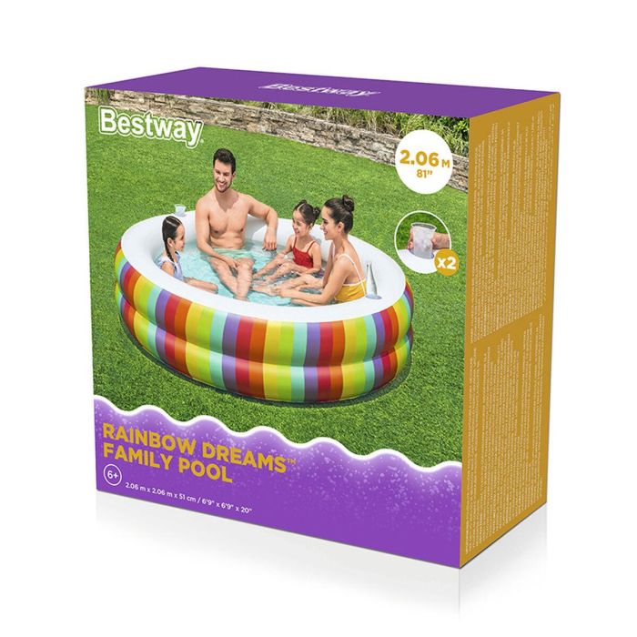 Bestway Piscina Infantil 2 Aros Arcoiris 206x206x51 cm +6 Años Jardin 54443 12