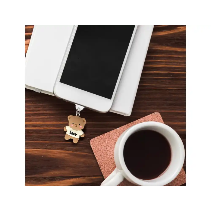 Wondee Charm Protector para Puertos USB-C/Lightning Funny Bear - Accesorio Decorativo y Protector de Polvo para Móvil 30x10x20 mm