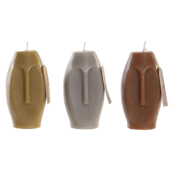 DKD Home Decor Vela Urban Gris Marrón Mostaza Surtido 5x12x6 cm Cera 244 gr/ud (12 Unidades)