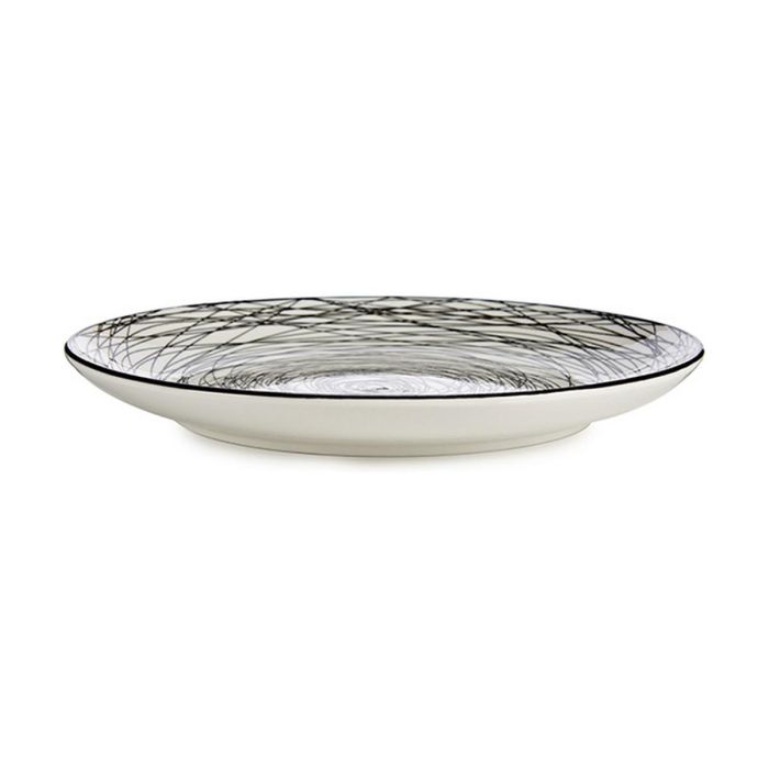 Plato Llano Rayas Porcelana Negro Blanco 24 x 2,8 x 24 cm 1