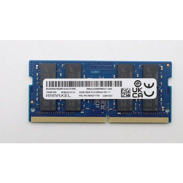 Lenovo SODIMM RAM module, 32GB capacity, 3200MHz speed, 260-Pin form factor, designed for DDR4 compatible systems. Lenovo SODIMM RAM module, 32GB capacity, 3200MHz speed, 260-Pin form factor, designed for DDR4 compatible systems.