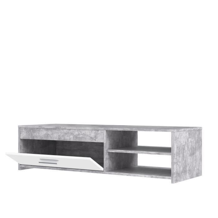 PILVI Mueble de televisión moderno - Hormigón blanco y gris claro - An 120 x P 42,1 x Al 31,8 cm 3 PILVI Mueble de televisión moderno - Hormigón blanco y gris claro - An 120 x P 42,1 x Al 31,8 cm 3