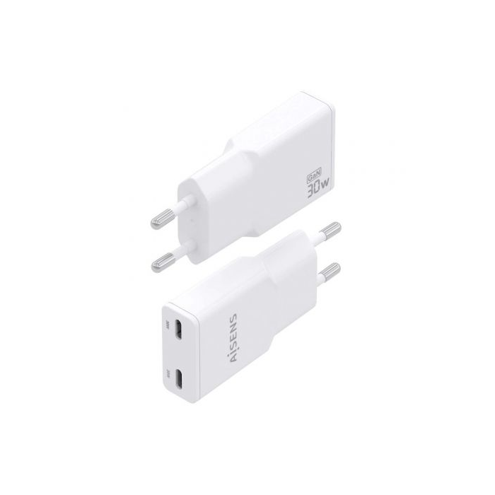 Cargador GaN de Pared Aisens ASCH-30W2P048-W/ 2xUSB Tipo-C/ 30W 2