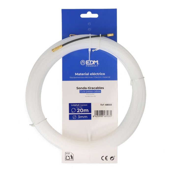 Edm Sonda pasacables guía de nylon blanca, 20 m x 3 mm 0 Edm Sonda pasacables guía de nylon blanca, 20 m x 3 mm 0