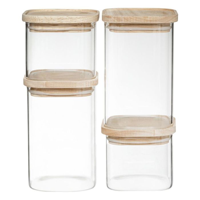 5Five Set 4 botes de cocina herméticos apilables de vidrio y madera 0 5Five Set 4 botes de cocina herméticos apilables de vidrio y madera 0