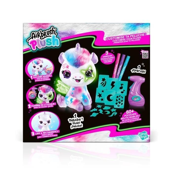 Canal Toys Ofg274 Peluche Unicornio Glow In The Dark para Colorear y Lavar con Airbrush y Rotuladores 1