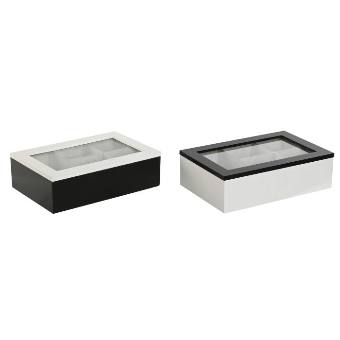 Caja Infusiones Moderno DKD Home Decor Blanco Negro 15 x 6.5 x 23 cm (2 Unidades)