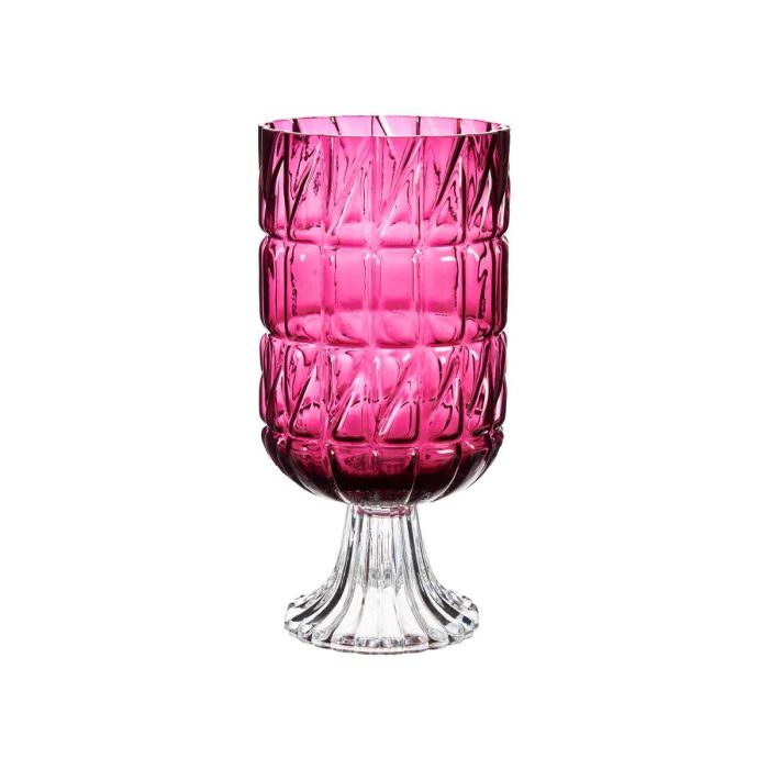 Jarrón de Cristal Tallado Rosa Oscuro Giftdecor 13x26.5x13 cm (6 Unidades) 1
