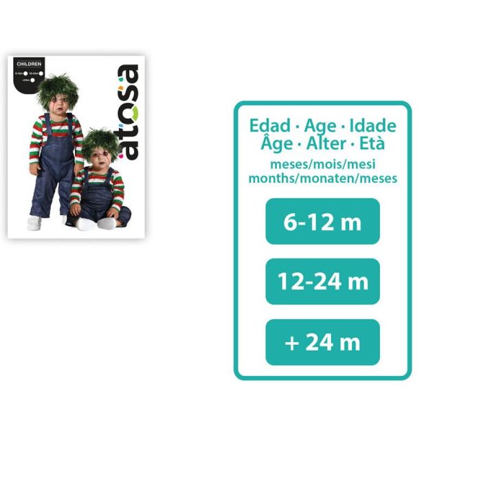 Disfraz Muñeco Terrorífico Bebé 6-12 Meses con Camiseta de Rayas y Peto – Ideal Halloween 1