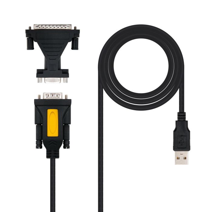NANO CABLE 10.03.0002 Cable USB a Serie RS232 DB9 Macho, Adaptador DB9/M a DB25/M, 1.8M, Negro 1