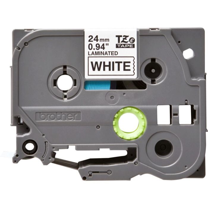 Brother Cinta Laminada TZe 24 mm Negro sobre Blanco, Duradera, Resistente a la Abrasión, Agua y Temperatura para Rotuladoras P-touch 1