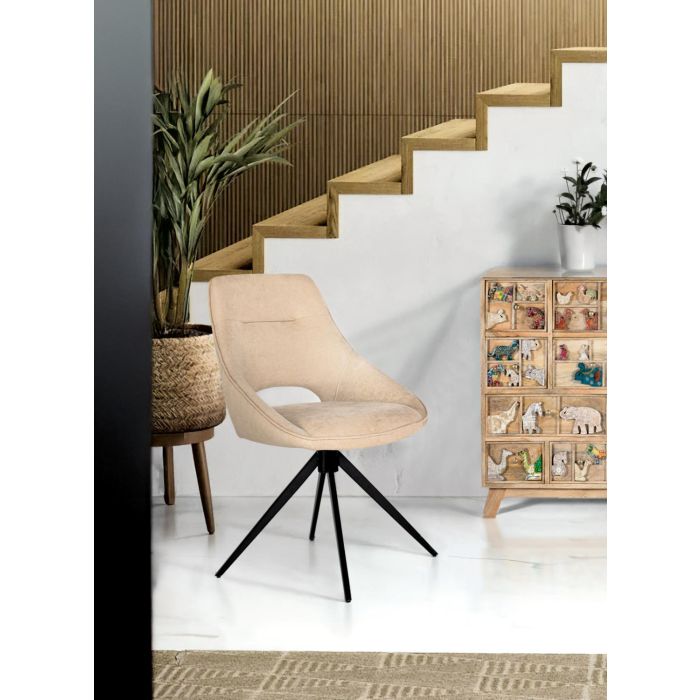 Giner Y Colomer Lote de 2 Sillas Giratorias Tapizadas en Tela Beige con Estructura de Acero Negro 4