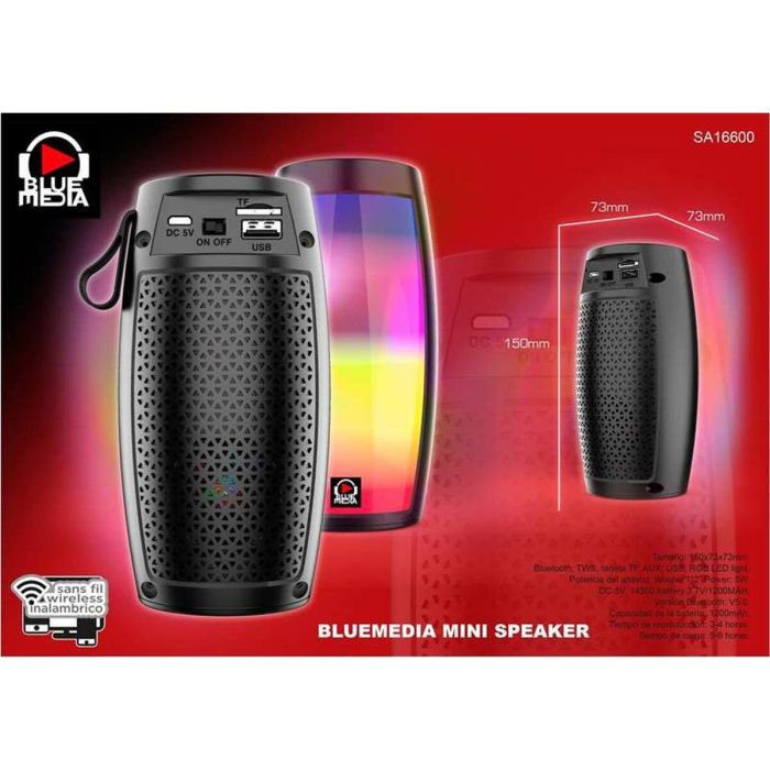 Altavoz bluetooth 5w con luz y entrada usb 16x8.20x8.20 cm 1