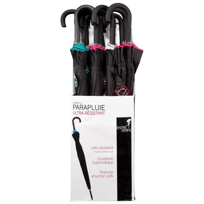 Entre Temps Paraguas Automático 100 cm con 16 Varillas de Fibra de Vidrio y Asidero Suave 3