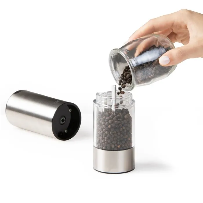 DOMO AAAXK83953 Molinillo Eléctrico de Pimienta y Sal Recargable por USB, Juego de 2 Piezas, 96 ml, Transparente y Plateado
