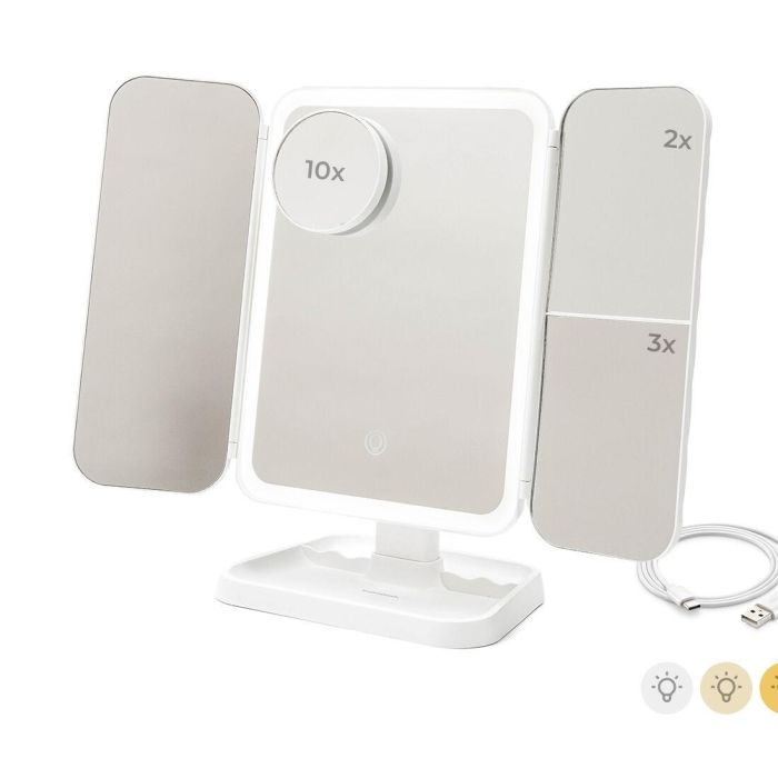 Espejo de Maquillaje Tríptico Recargable con Aumento y Luz LED Miled InnovaGoods 5 Espejo de Maquillaje Tríptico Recargable con Aumento y Luz LED Miled InnovaGoods 5